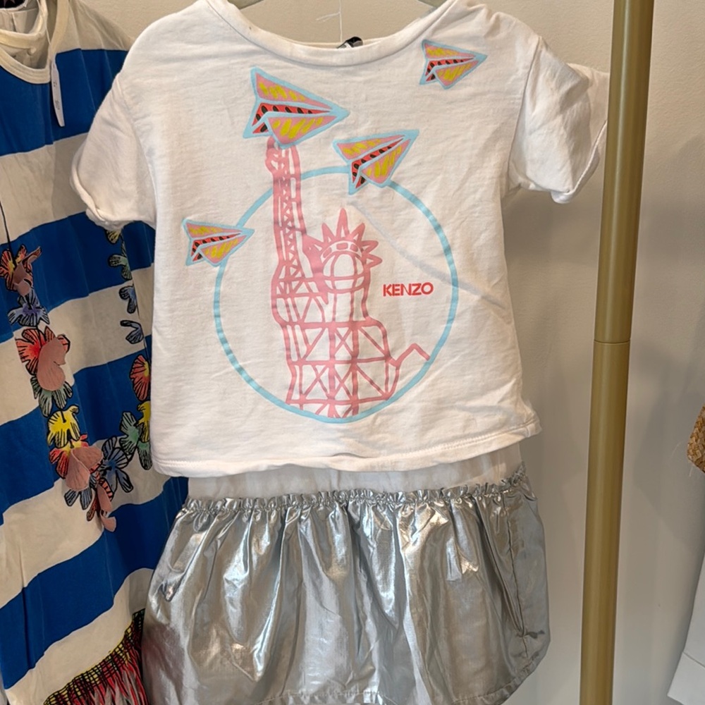Kenzo White Graphic Tee and Silver Combo Dress